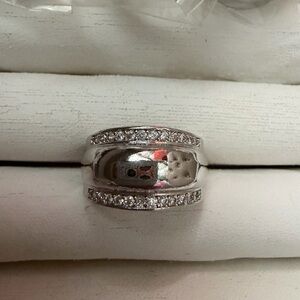 925 Sterling Silver Dome Ring with Pavé Cubic Zirconia Accents - Silver